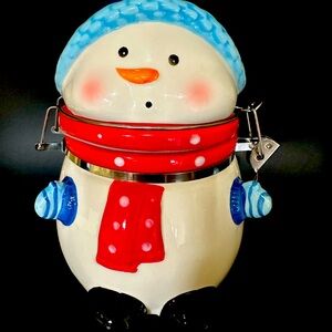 Snowman Jar Canister Hinged Lid Conagra brands Ceramic Storage.